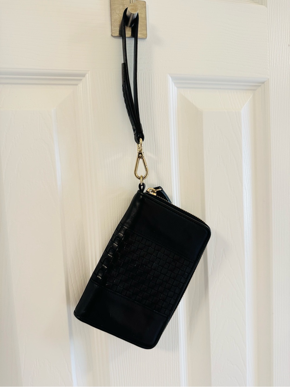 Cole Haan Black Woven Leather Wristlet